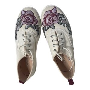 Topshop Cream Sneakers with Purple Floral Embroidery Design Sz EU 36